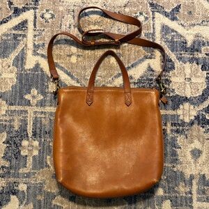 Madewell Medium Transport Tote Cognac Tan Lined Leather Crossbody Bag